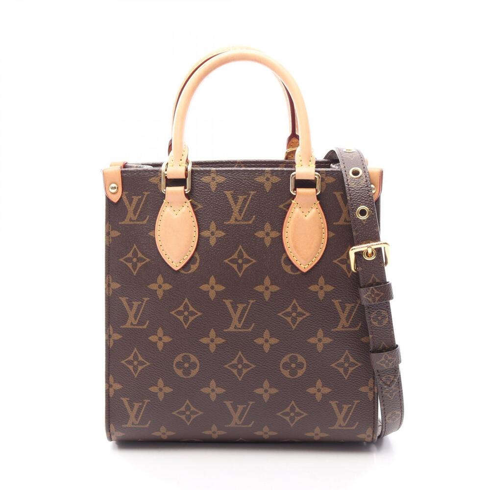 Louis Vuitton Sac Plat Monogram Canvas Leather Tote Bag Brown